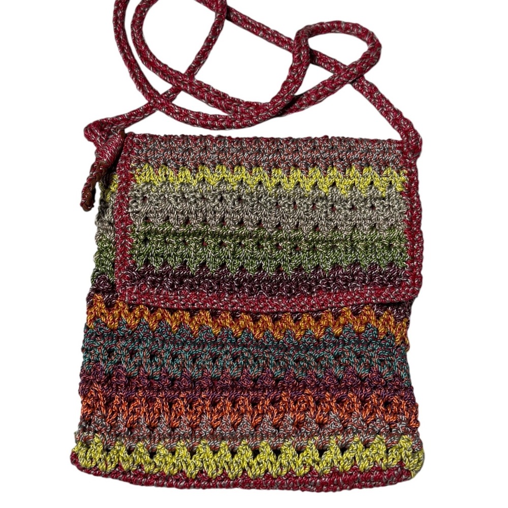 The Sak Crochet Crossbody Bag Multi Color Striped‎ Boho Small Messenger Purse